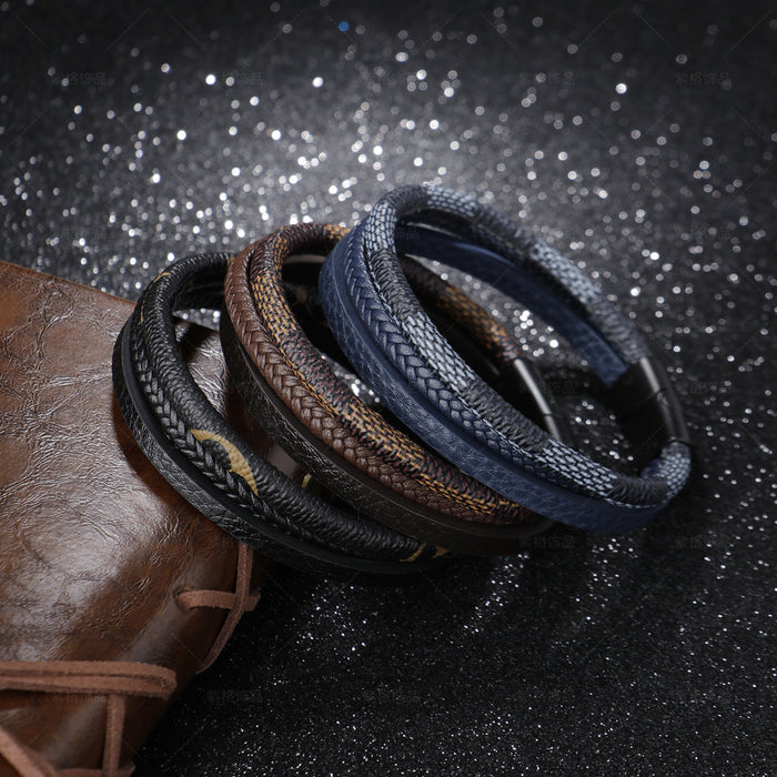 Original Retro Old-Fashioned Leather Bracelet Unisex Multi-Layer Hand-Woven Magnet Buckle Bracelet