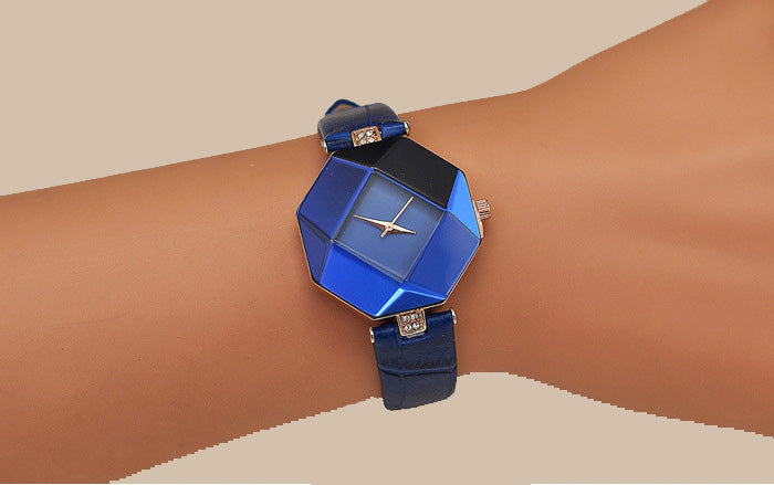 Relojes de mujer con corte de gemas, reloj de pulsera de cuarzo de cuero y cristal geométrico, reloj de vestir a la moda, reloj de regalo para mujer, reloj femenino de 5 colores 