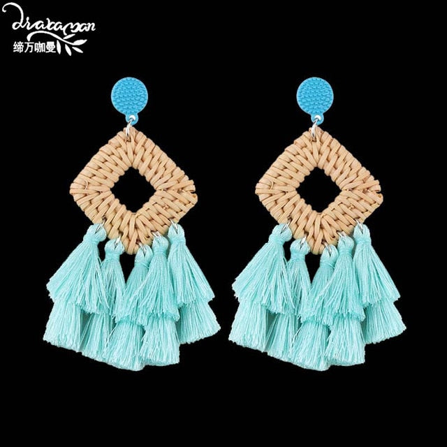 Boho Ethnic Large Tassel Fringe Earrings 2019 Handmade Big Beads Statement Earrings Party Dangle Drop Earrings Gift