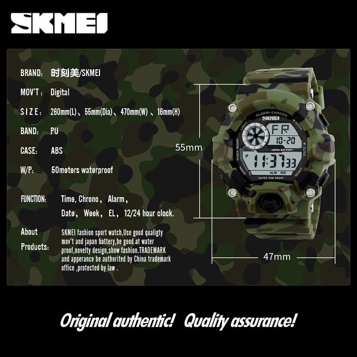 SKMEI 1019 Outdoor Sport Watch Men Alarm Clock 5Bar Waterproof Military Watches LED Display Shock Digital Watch Reloj Hombre