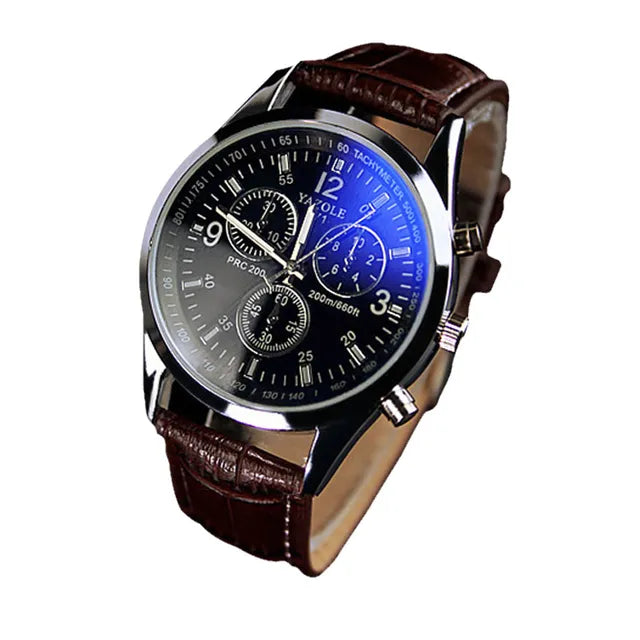 Fashion Faux Leather Mens Analog Quarts Watches Blue Ray Men Wrist Watch  Mens Watches Top Brand Luxury Casual Watch Clock