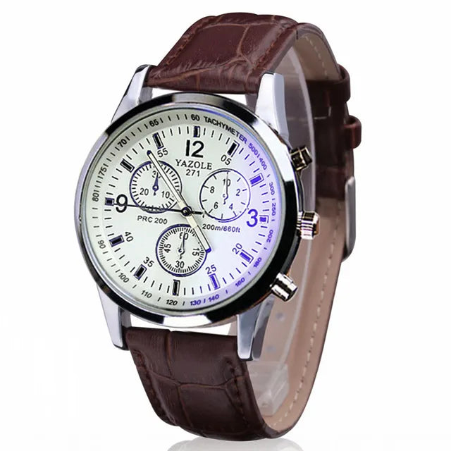 Fashion Faux Leather Mens Analog Quarts Watches Blue Ray Men Wrist Watch  Mens Watches Top Brand Luxury Casual Watch Clock