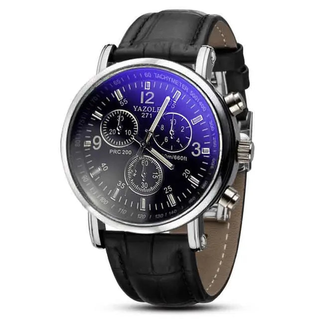 Fashion Faux Leather Mens Analog Quarts Watches Blue Ray Men Wrist Watch  Mens Watches Top Brand Luxury Casual Watch Clock