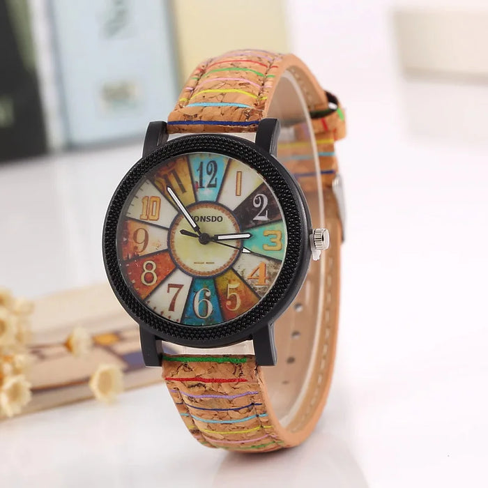 New flower surface wood grain leather watch men's quartz sports watch fashion men and women clock high quality wrist watch