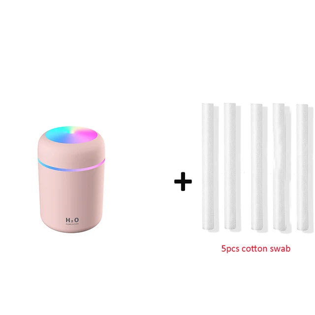 Humidificador portátil de 300ml, difusor de Aroma ultrasónico con taza deslumbrante, máquina de niebla, purificador de aire con luz romántica 