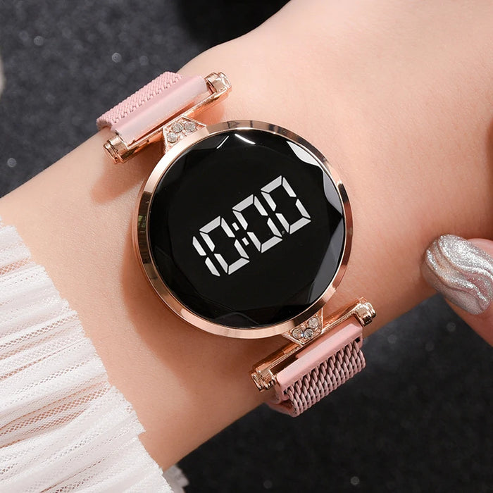 Relojes magnéticos digitales de lujo para mujer, vestido de acero inoxidable de oro rosa, reloj LED de cuarzo, reloj femenino, envío directo 