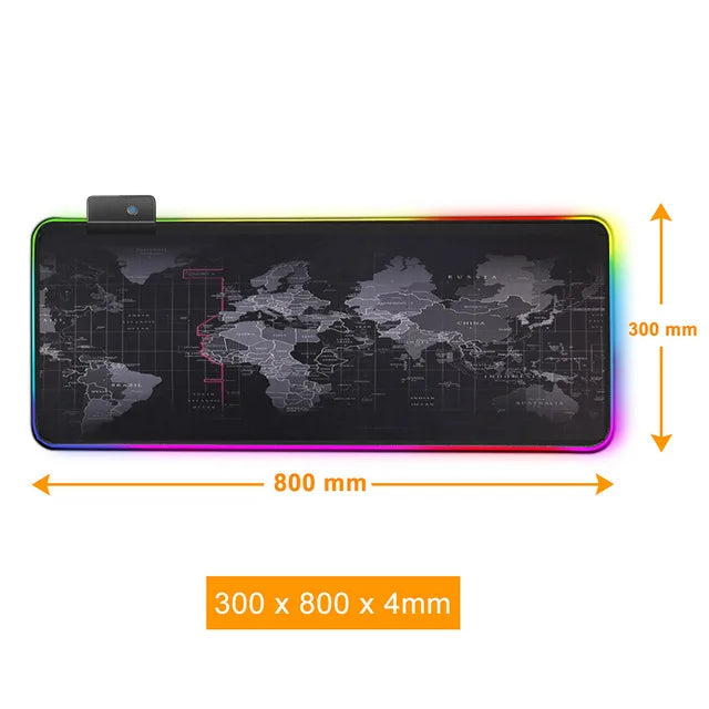 Alfombrilla de ratón para juegos, alfombrilla de ratón grande para ordenador, mapa del mundo RGB, alfombra grande para ratón, alfombrilla RGB para escritorio de PC 