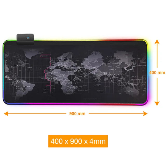 Alfombrilla de ratón para juegos, alfombrilla de ratón grande para ordenador, mapa del mundo RGB, alfombra grande para ratón, alfombrilla RGB para escritorio de PC 