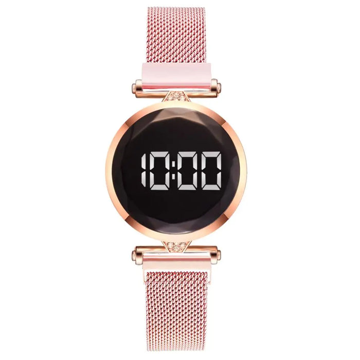 Luxury Digital Magnet Watches For Women Rose Gold Stainless Steel Dress LED Quartz Watch Female Clock Relogio Feminino Drop Ship