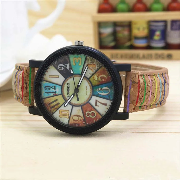 Nueva flor, reloj de cuero de grano de madera con superficie, reloj deportivo de cuarzo para hombre, reloj de pulsera de alta calidad a la moda para hombre y mujer 