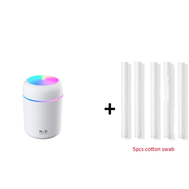 Humidificador portátil de 300ml, difusor de Aroma ultrasónico con taza deslumbrante, máquina de niebla, purificador de aire con luz romántica 