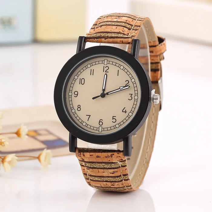 Nueva flor, reloj de cuero de grano de madera con superficie, reloj deportivo de cuarzo para hombre, reloj de pulsera de alta calidad a la moda para hombre y mujer 