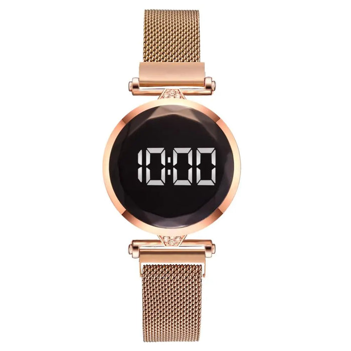 Luxury Digital Magnet Watches For Women Rose Gold Stainless Steel Dress LED Quartz Watch Female Clock Relogio Feminino Drop Ship