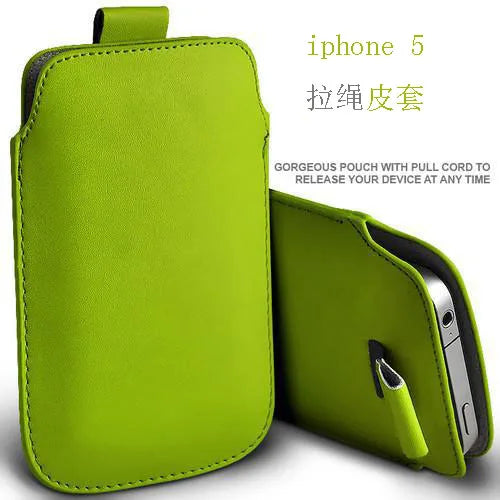 Leather Pouch Coque For iPhone 5 5S SE 5C Case Pocket Rope Holster Pull Tab Pouch Cover For iPhone SE 5 S E 5C Phone Bag Case