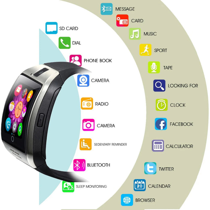 eThings  Bluetooth Smart Watch Q18 With Camera Facebook Whatsapp Twitter Sync SMS Smartwatch Support SIM TF Card For IOS Android