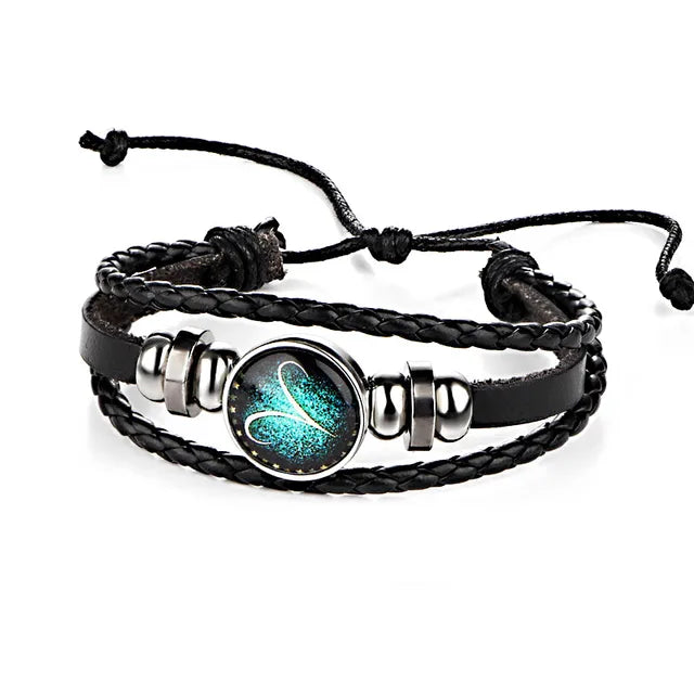 12 Constellations Leather Zodiac Sign with beads Bangle Bracelets For Men Boys Jewelry Travel Accessories Gifts