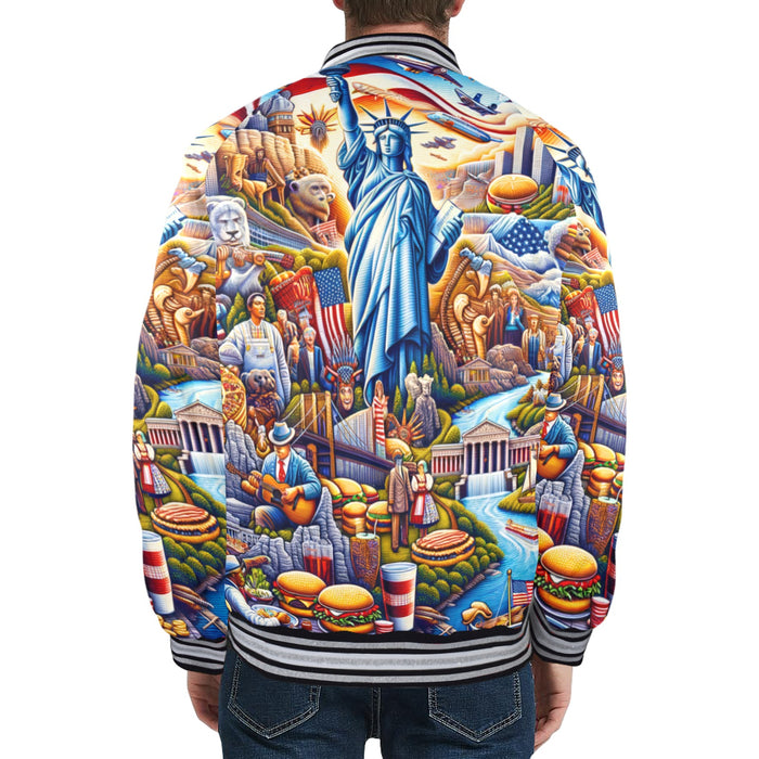 All American Freedom NYC Liberty Dream USA Chaqueta bomber con ribete a rayas para hombre nueva 