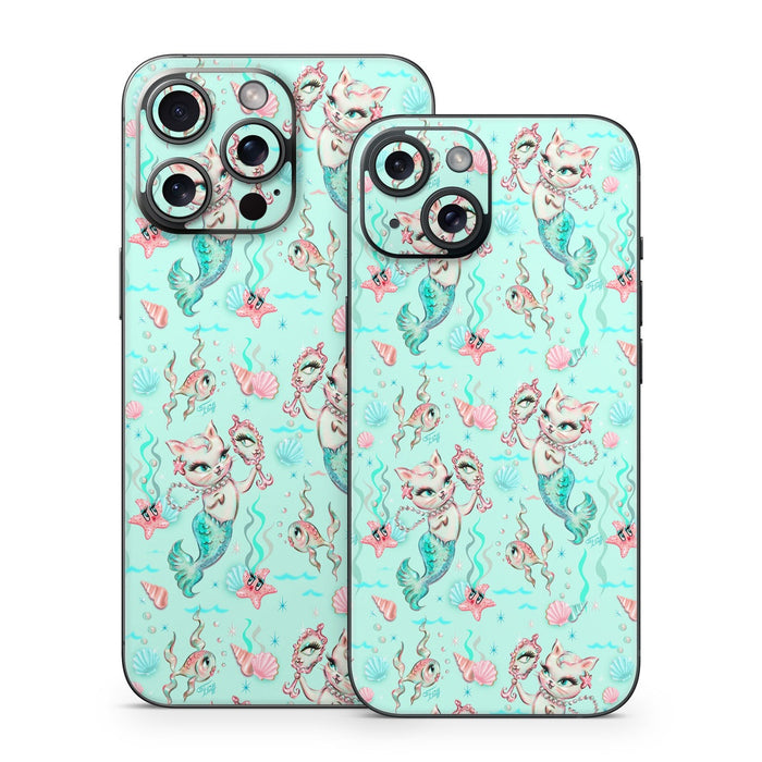 Merkittens with Pearls Aqua - Apple iPhone 15 Skin