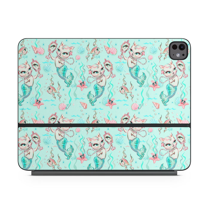 Merkittens with Pearls Aqua - Apple Magic Keyboard for iPad Skin