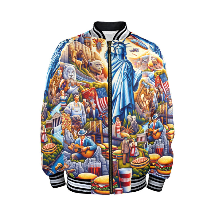 All American Freedom NYC Liberty Dream USA Chaqueta bomber con ribete a rayas para hombre nueva 