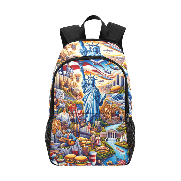 All American Freedom NYC Liberty Dream USA Fabric Backpack with Side Mesh Pockets (1659)