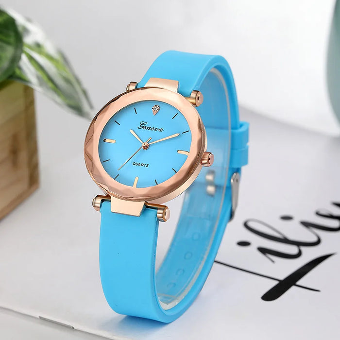 Relojes de pulsera para mujer, Relojes de pulsera a la moda para mujer, reloj redondo de cristal con correa de silicona, Relojes de pulsera para mujer 