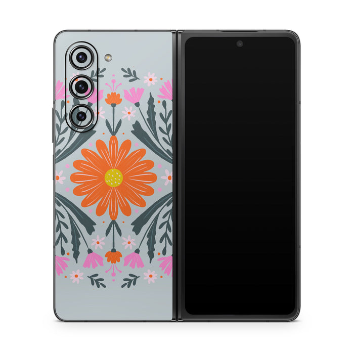 Pink and Orange Flowers - Samsung Galaxy Z Fold5 Skin